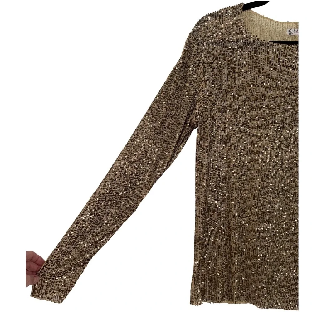 NWT Free People Intimately Gold Rush Long Sleeve Sequin Top Gold Size Large Glam